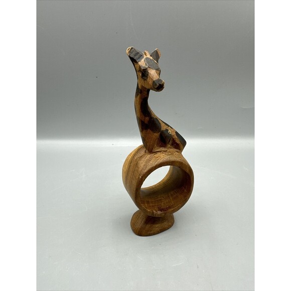 Vintage Giraffe Hand Carved Wooden Decorative Napkin Towel Ring 5" Replacement - Picture 1 of 9